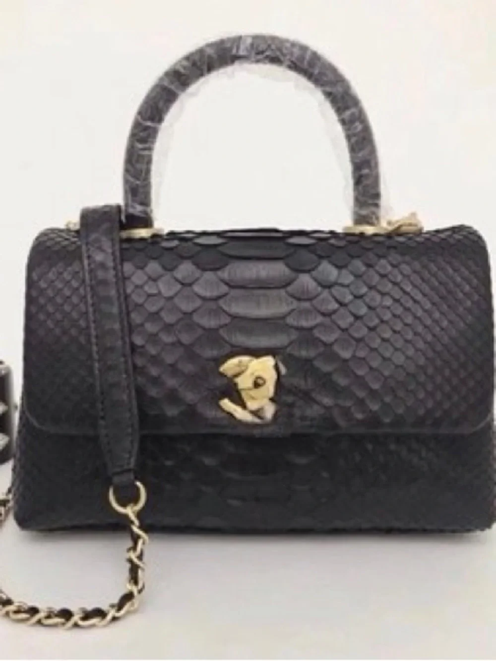 Genuine Python Coco Handle Small Flap Black GHW mini